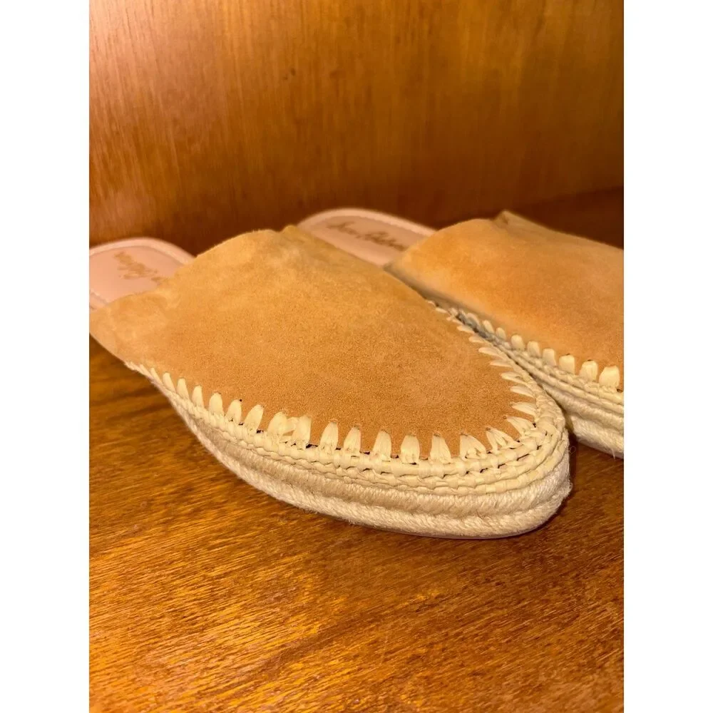 Sam Edelman Austin Camel Brown Suede Woven Espadrille Slip On Mules Size 9